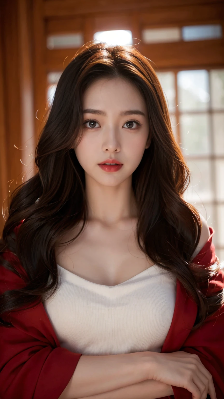Skin gloss、A luxurious look、Pale red lips、Cinematic Style、Light tracing effect、Hair covering the forehead、Very natural hair、The girl's face was depicted in detail.、Realistic light and shadow effects、Big Eyes、Highly realistic face、Masterpiece、blue sky in the background、Blushing、Maroon ponytail、Perfect Makeup、Wearing a white short-sleeved shirt、Ultra-high image quality in 8K、Realistic portrayal、Double eyelids、Clothing with real fabric texture、Dark deep eyes、Cute Face、blue sky in the background、Cinematic Style、Extremely realistic skin、Artwork、Smile、Shooting outdoors、The ocean spreads out、Hair tied in a ponytail、Cowboy Shot、