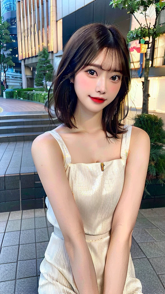(hight resolution:1.3), (16 K, Photorealsitic, Raw photography, Top image quality: 1.4), japanes, (1girl in), beauitful face, (Lifelike face), (A dark-haired、short-hair:1.3), Beautiful hairstyle, realisticeyes, beautiful finely detailed eyes, (real looking skin), Beautiful skins, enticing, 超A high resolution, A hyper-realistic, high detailing, the golden ratio, plein air, Windy, frombelow,1a person、 Half body shot,extremely detailed cute girl,(20yr old)、party dress、