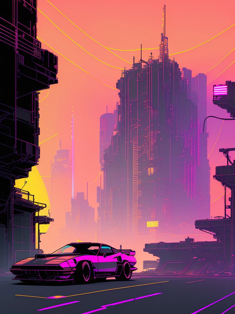 (nvinkpunk:1.2) (snthwve style:0.8) corvette, lightwave, sunset, intricate, highly detailed