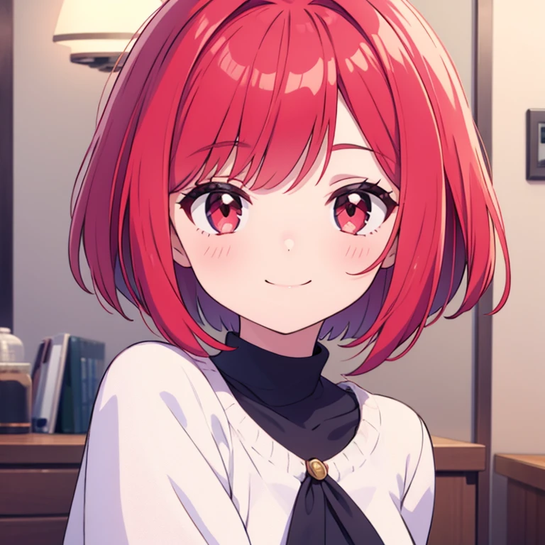 1girl, red hair, bob cut, , smile