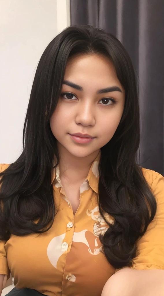 (Indonesian_high_school_uniform), detailed face, detailed eyes, thick huge breasts, detailed skin, looking at Viewer, clear light, (8k, RAW photo, best quality, masterpiece: 1.4), (realistic, realistic: 1.37), ultra-high resolution, photorealistic, high resolution, solo, wide muscular hips, realistic face, (detailed face), sexy pose, sitting on the edge of a table with legs out, black hair Color, (busty), clean armpit, six pack belly, large breasts, 19-years-old-girl, perfect thighs, muscular thighs, muscular arms, arms down, wearing sexy blue grey short skirt, wearing white closed-button tight shirt, asian goddess, long hair, perfect hairstyle, muscular belly, thick wide muscular hips, muscular arm, curvy body, tall body, smooth body, smooth legs, smooth skin, long shot view, low angle shot, medium distance from viewer, over head capture
