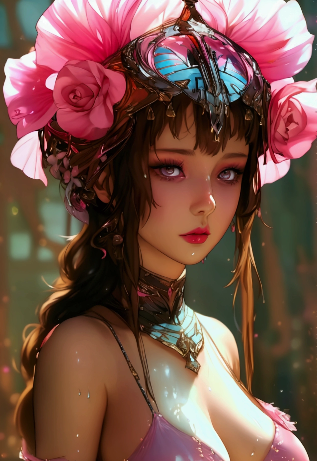 {Lenore}},1 woman,alone, (((Posture with breasts facing forward))), (웨이브 진 brown hair카락이 뒤로 넘겨졌다:1.3),(Wear only silk panties that reveal your buttocks), (((Pink nipples visible))), bijouterie, necklace,earring,headdress, (brown hair, Brown hair:1.2), carefully cut hairstyle, (best quality,masterpiece:1.3),(vivid colors,full of color:1.1),(very detailed,surreal:1.2),very detailed CG Unity 8k 벽지, HDR,Ultra-high quality HD video,dramatic,Contrast between warm and cool tones,light source contrast, high quality texture,absurd, cowboy shot(whole body),ultra wide angle,cinematic (Beautiful detailed face:1.0),realistic eyes,brown eyes, underground spawning, rrefraction, refraction,dusty sunlight, lacey_트lacey싱,(cinematic lighting,soft 빛, sharp),soft,light particles, modern,modern office, city,fantasy landscape,break (peaked,smug,attractiveness:1.1),(beautiful photos,beautiful vampire,mature woman,female supermodel:1.1),(lipstick,elegant makeup:1.3),beautiful lips,The face of a fascinating beauty,sexy look, (realistic skin,pale skin,glowing skin:1.2),sweaty skin,wet body, anatomically correct,(hourglass shape,big bust,Taut Breasts,of movement,of movement body), Detailed Details, Beautiful legs, big ass and tits, perfectly balanced body, clean and elegant face, Panties are slightly see-through, ((Voluptuous breasts and developed butt muscles)), Facial expression as if having an orgasm, Taking off my bra, A more voluptuous body, Naked body.