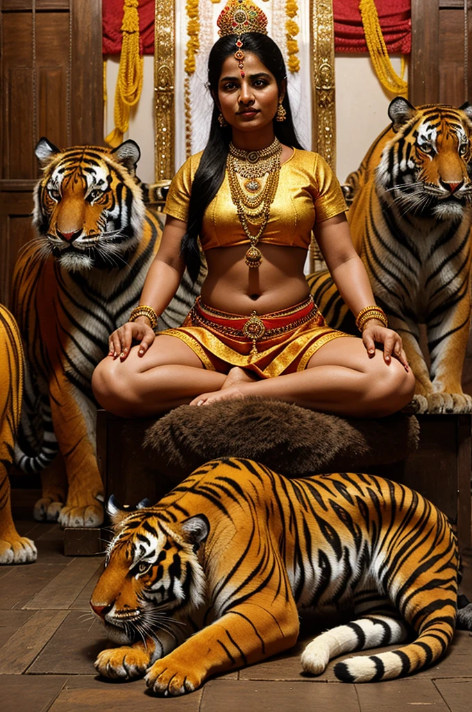 Chamundeshwari devi sitting on tiger  and small animals prayer the god