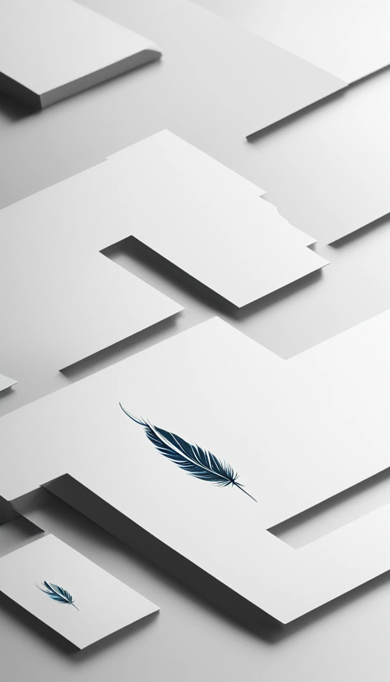 A minimalist, fantastic, poetic, dreamy, captivating, memorable, masterpiece, modern, simple logo design of a feather for the brand “Penamemoria". The logo must convey a sense of music, stories and dreams. Minimalistic logo design of a feather.