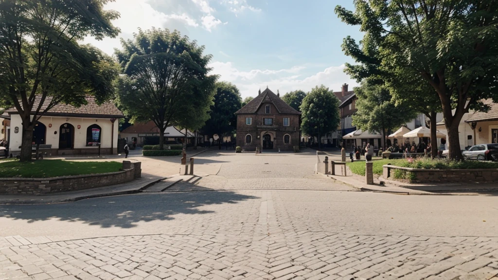 village square near the man