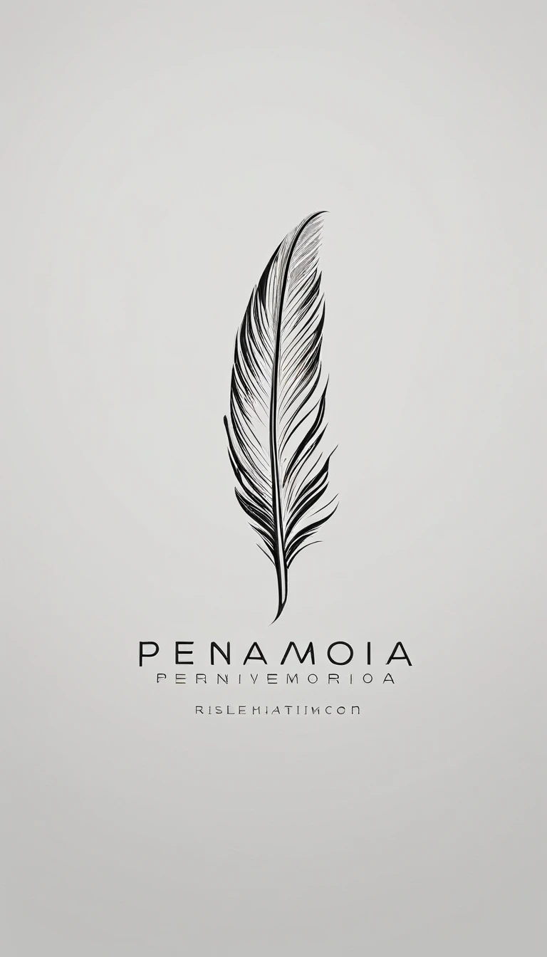 A minimal, modern, simple, cinematic logo design for the brand “Penamemoria". Create a modern, minimalistic, high-quality, logo of a bird feather