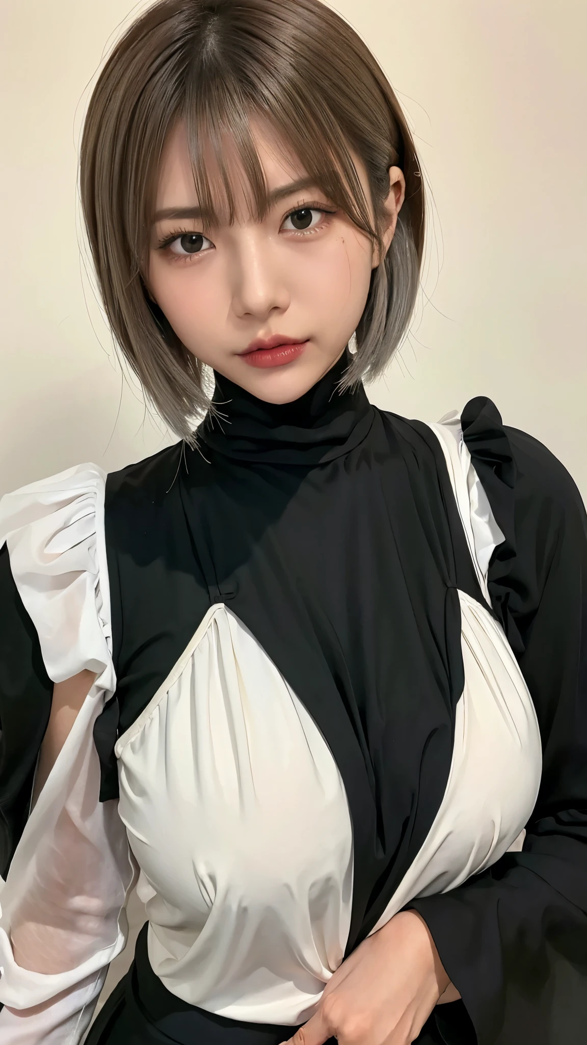 yorha no. 2 Type B, One girl, Wow, (Blindfold), chest, chestの谷間, chestの谷間 cutout, Clothing cutouts, Green background, Hair between the eyes, hair band, High resolution, Juliet Sleeve, Long sleeve, Nier (series), Nier automata, Puffy sleeves, Red lips, Shadowed face, short hair, alone, turtleneck, Upper Body, Gray Hair, null