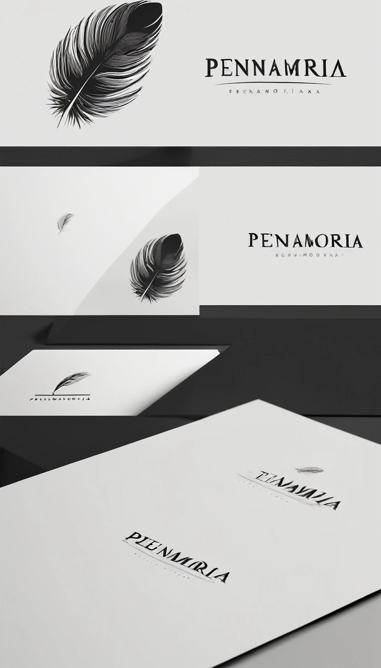 A minimal, modern, simple, cinematic logo design for the brand “Penamemoria". Create a modern, minimalistic, high-quality, logo of a bird feather