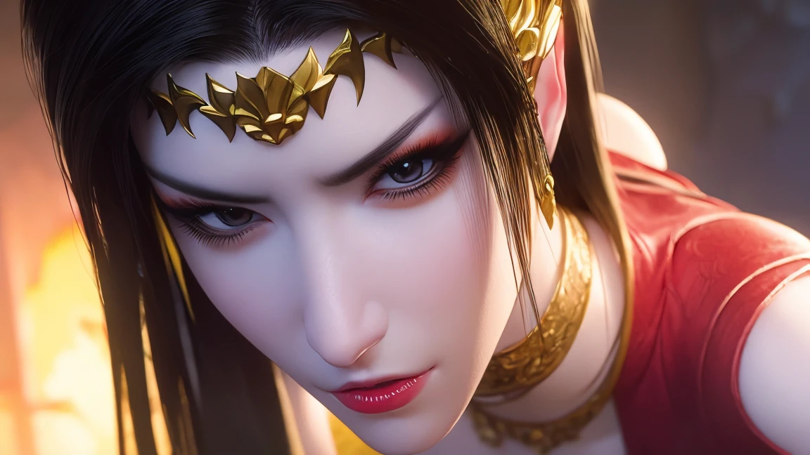 （lifelike， high - resolution：1.3）， 1 girl with a perfect body， Super fine face and eyes，slong hair， big boob，Expose cleavage5)), lightning, hyper-realistic graphics, most realistic graphics, 1 girl, alone, solo, Extremely sharp, surreal image.