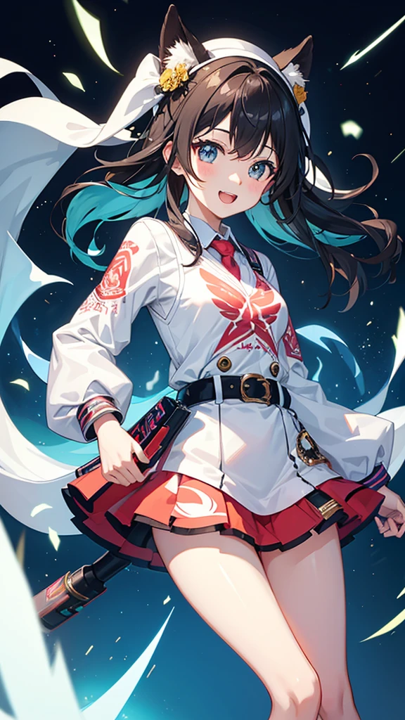 Holding an energy drink in one hand,、A lively and energetic girl