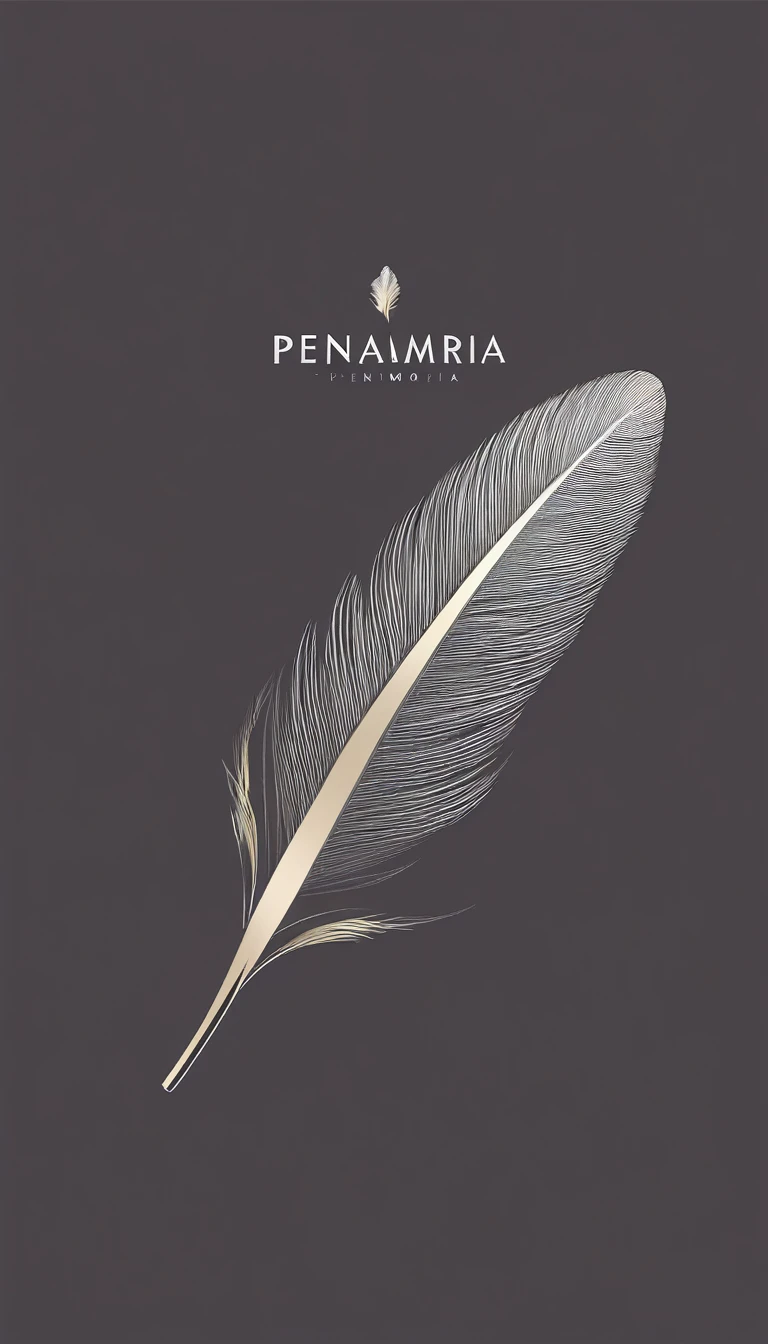 A minimal, modern, simple, cinematic logo design for the brand “Penamemoria". Create a modern, minimalistic, high-quality, logo of a Memory Feather. The logo must be a symbol for dreams, stories, memories, music and imagination.