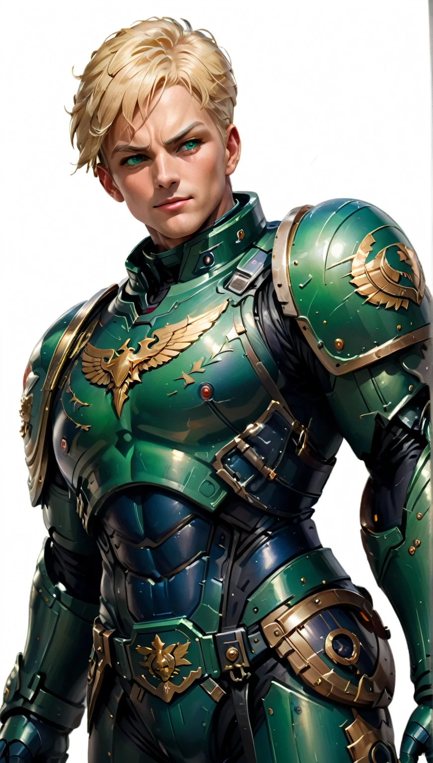 (((Ultra-realistic)))、(((Ultra-futuristic male soldier)))、Handsome male soldier High definition　Realistic　(((mature blonde boy)))、(((Breasts) big)))、Smooth skin、超High resolution、Realistic、Full figure、smile、Handsome middle-aged man、Handsome male soldier 、handsome brown eyes、Long flowing hair 、Very delicate and smooth skin、Former male soldier、(A very futuristic command center.)、 male soldier、(((Large chest)))、Bright green lips、(Wearing a suit fight), ((panoramic shot of boy from head to toe))