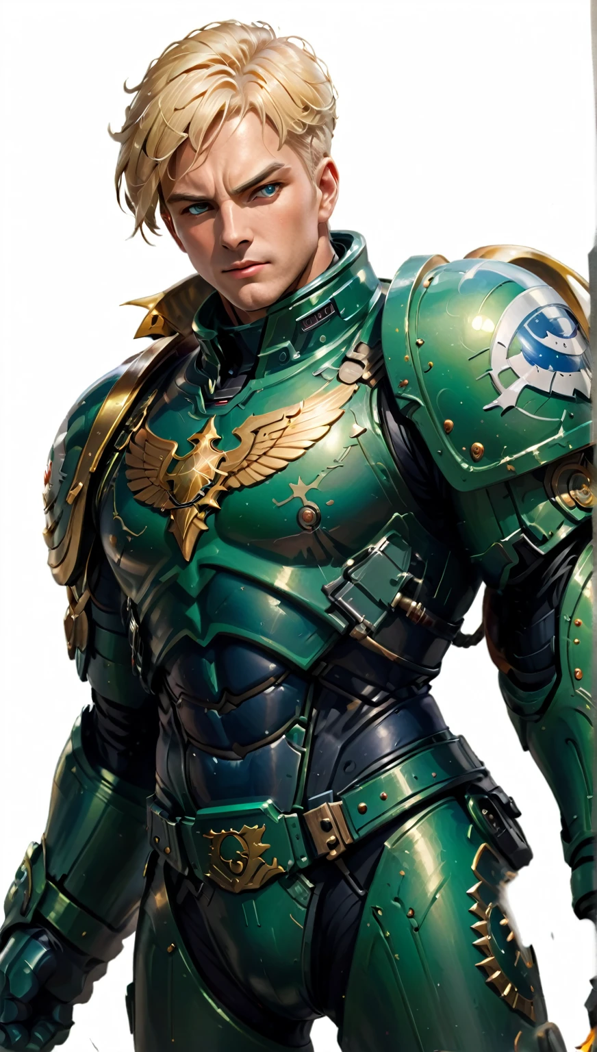 (((Ultra-realistic)))、(((Ultra-futuristic male soldier)))、Handsome male soldier High definition　Realistic　(((mature blonde boy)))、(((Breasts) big)))、Smooth skin、超High resolution、Realistic、Full figure、smile、Handsome middle-aged man、Handsome male soldier 、handsome brown eyes、Long flowing hair 、Very delicate and smooth skin、Former male soldier、(A very futuristic command center.)、 male soldier、(((Large chest)))、Bright green lips、(Wearing a suit fight), ((panoramic shot of boy from head to toe))