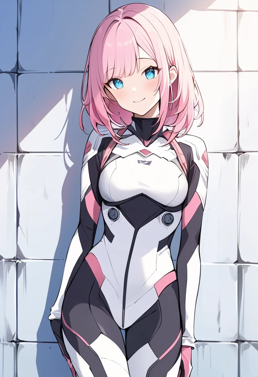 (masterpiece, top quality, very aesthetic, 4k、illustration), intricate detail, 1girl,Standing in front of a wall、(upper body)、happy smile、(multicolored hair)、animated painting
Cute 、pink hair、,middle hair,sidelock ,,blue eyes、pilot suit、Tight Suit、middle breasts,Slim 、