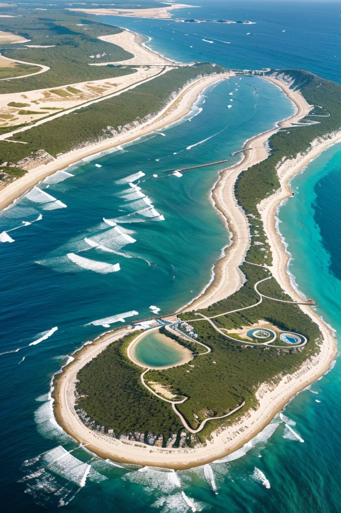 Illustration that represents the coast with its different shapes and reliefs, like cliffs, Beaches, dunes and barrier reefs
