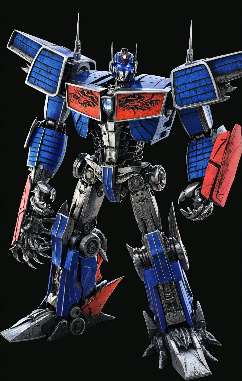 A highly detailed, photorealistic 3D render of Optimus Prime, the heroic Autobot leader from the Transformers universe, with an intricate dragon tattoo covering his body, (best quality,4k,8k,highres,masterpiece:1.2),ultra-detailed,(realistic,photorealistic,photo-realistic:1.37),cinematic lighting, dramatic shadows, hyper-detailed mechanical parts and armor, glowing Autobot insignia, weathered and battle-damaged appearance, moody, sci-fi setting.