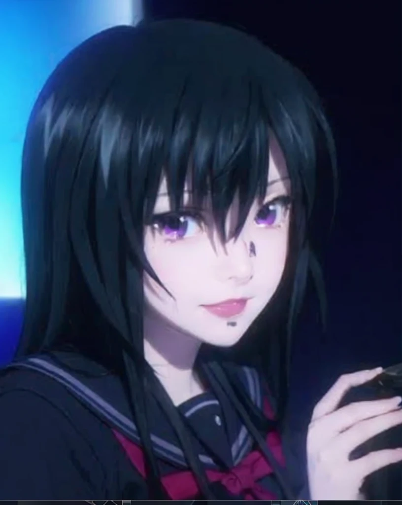 Sailor suit Black Hair long hair Purple eyes Mysterious smile photo,8k,Highest quality,Best details