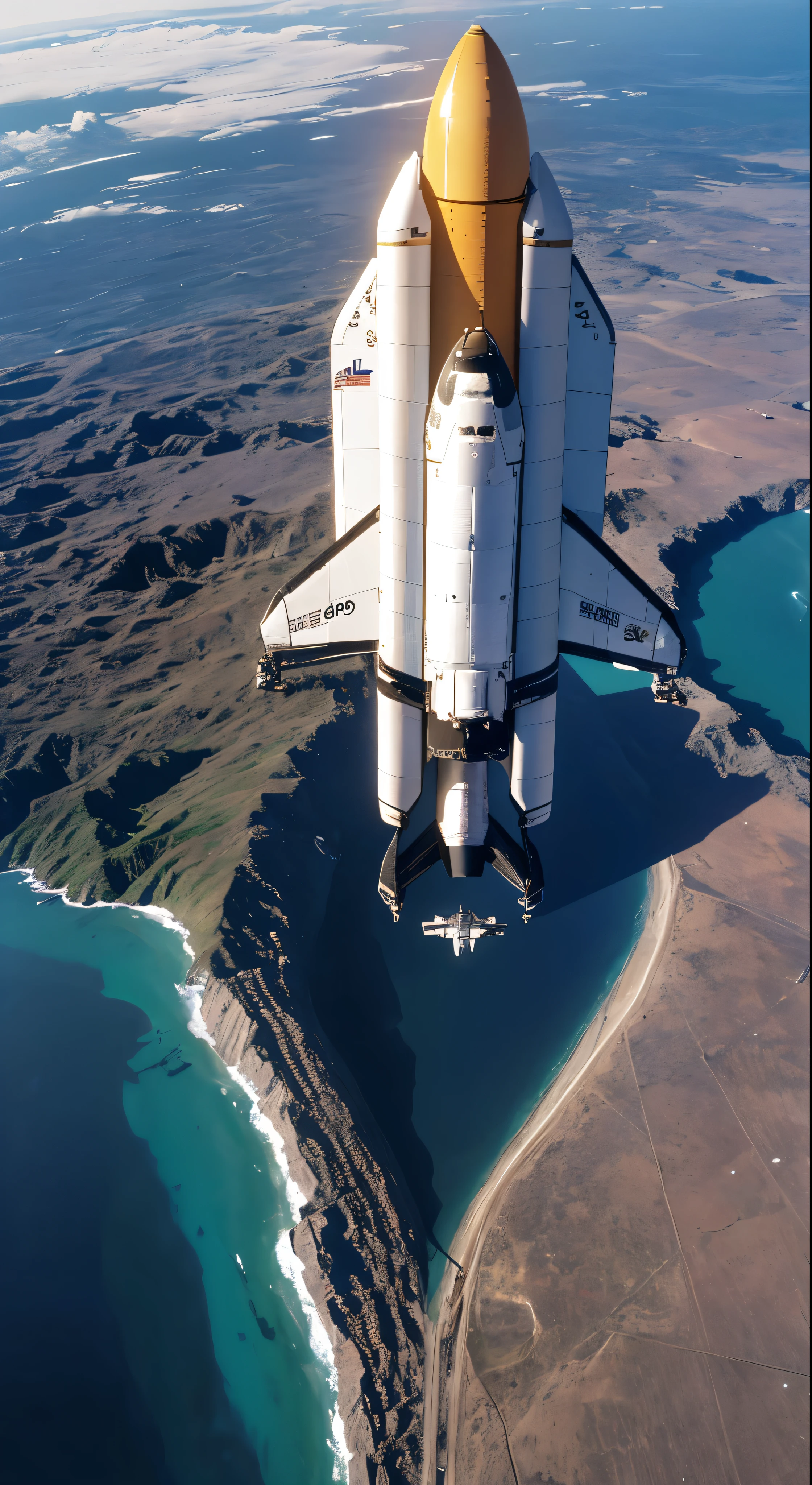 with high definition images，A scene from a movie，A magnificent image of the space shuttle orbiting the moon