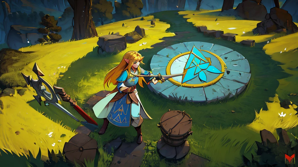 Create a LINK image from The Legend Of Zelda holding the hyrule shield and using the master sword