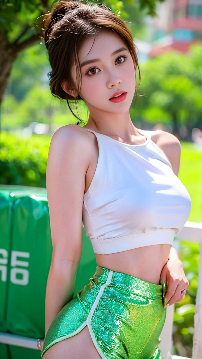 ((((Whole lesbian)))),((Highest quality、8K、32ก,Masterpiece:1.3,Ultra high resolution, realistic:1.3, raw image,)), Girl with beautiful legs,Long legs:1.3,sports shoes,((big breasts:1.3))),large cleavage:1.5,Revealing a lot of breasts:1.5)) ,((((Single shoulder sports shirt:1.3)))), ((Special sports shorts:1.2)),(no underwear:1.2,perfect figure), Slim stomach, perfect face,Highly detailed faces and textures, Double eyelids, Big eyes,smile,In the forest,Pose