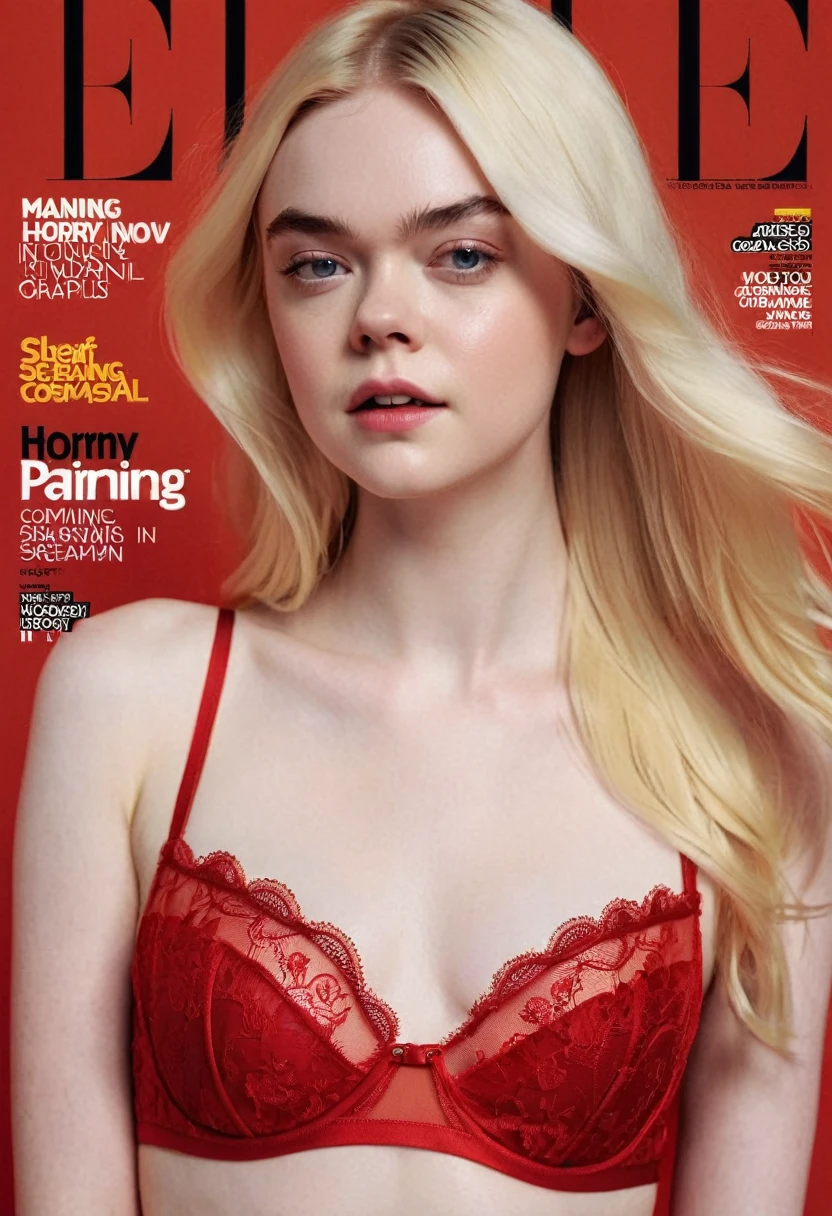 portrait photo of (Elle Fanning) in a red sheer lingerie, (long hair), posing for a picture, ziprealism, for cosmopolitan, realistic skin texture, softcore, warm lighting, simple background, magazine cover style, (horny,moaning, screaming in pain,orgasm:1.5), epic character composition, by ilya kuvshinov, alessio albi, nina masic,