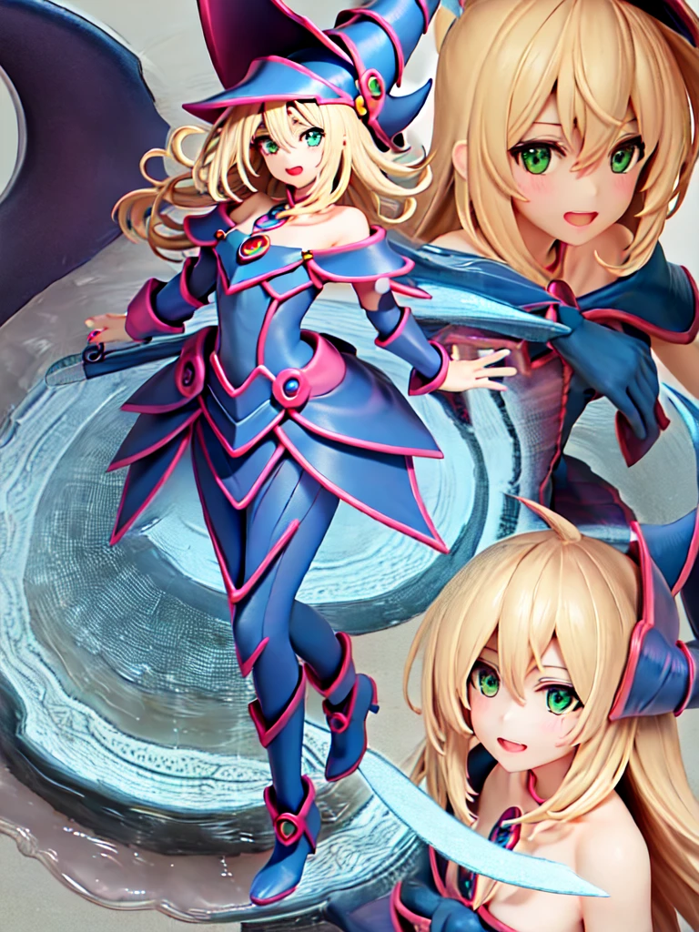 dark magician girl, Super detailed, Very detailed, masterpiece, Highest quality, Highest quality, Absurd, High resolution, Black Magician Girl, (One girl:1.2), alone, Detailed face, Dynamic pose, Hair flow, (whole body:1.1), Blonde, Long Hair, View your viewers, Green Eyes, Skin Dentition, Detailed skin, Skin pores, (Shiny skin, Shiny skin:1.1), Rosy skin detail, chest, Manicure, skirt, Blue footwear, Blue hat, Wizard's Hat, Cane, I have a hat, (Blue panties:0.9), (Summoning array:1.1), Sixty-four trigrams, Pentacles, Pentagram, Yu-Gi-Oh!, Duel Monsters, Purple magic field, shine, Detailed Background, Complex background,