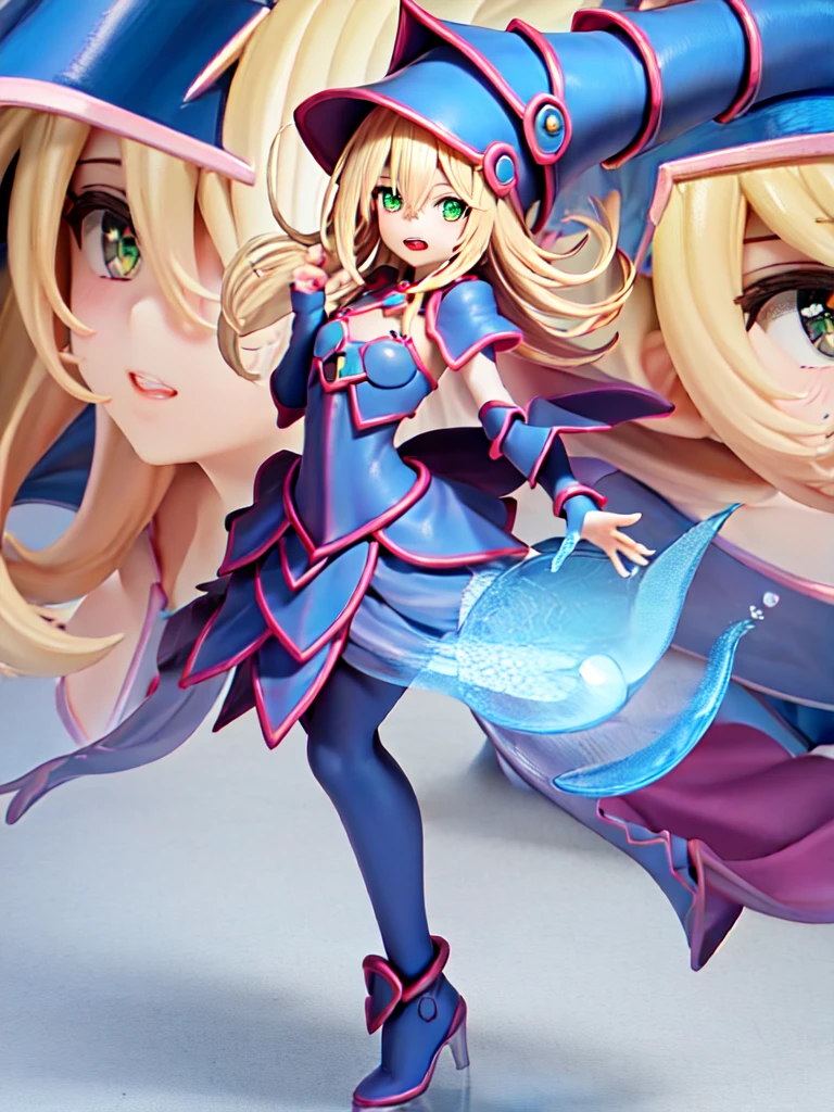 dark magician girl, Super detailed, Very detailed, masterpiece, Highest quality, Highest quality, Absurd, High resolution, Black Magician Girl, (One girl:1.2), alone, Detailed face, Dynamic pose, Hair flow, (whole body:1.1), Blonde, Long Hair, View your viewers, Green Eyes, Skin Dentition, Detailed skin, Skin pores, (Shiny skin, Shiny skin:1.1), Rosy skin detail, chest, Manicure, skirt, Blue footwear, Blue hat, Wizard&#39;s Hat, Cane, I have a hat, (Blue panties:0.9), (Summoning array:1.1), Sixty-four trigrams, Pentacles, Pentagram, Yu-Gi-Oh!, Duel Monsters, Purple magic field, shine, Detailed Background, Complex background,