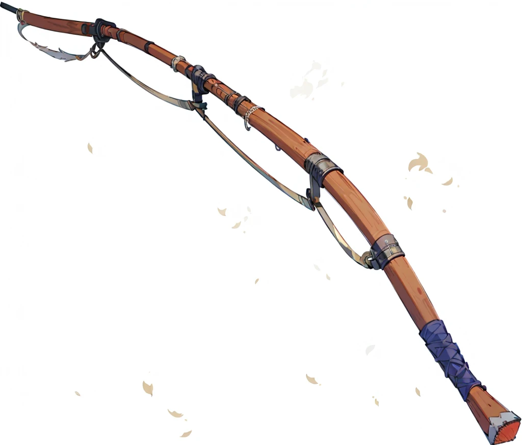 A long wooden pole,Red handle, Magic Fishing Rod Weapon, Fishing rod, realistic lance, magical longbow, wielding the naginata, High detail rendering, Advanced Texture Rendering), longbow, swinging reflective katana, rendered with blender, Advanced Texture Rendering, arrowed longbow
