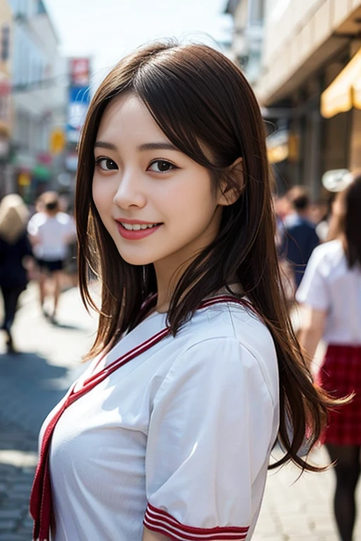 (8K、Raw photo、Highest quality、masterpiece:1.2)、(Realistic、Photorealistic:1.37)、Ultra-detailed、Ultra-high resolution、1 girl、Seeing the viewer、Beautifully detailed face、Laughter、narrow、(Slim waist) :1.3)、Beautifully detailed skin、Skin Texture、Floating Hair、Professional Lighting、Human whole body、Long Hair、Blonde、Japanese Height 、Sailor suit、festival、 the street、Sparkler、Bob Hair、夏festival、Opening a store、Smile