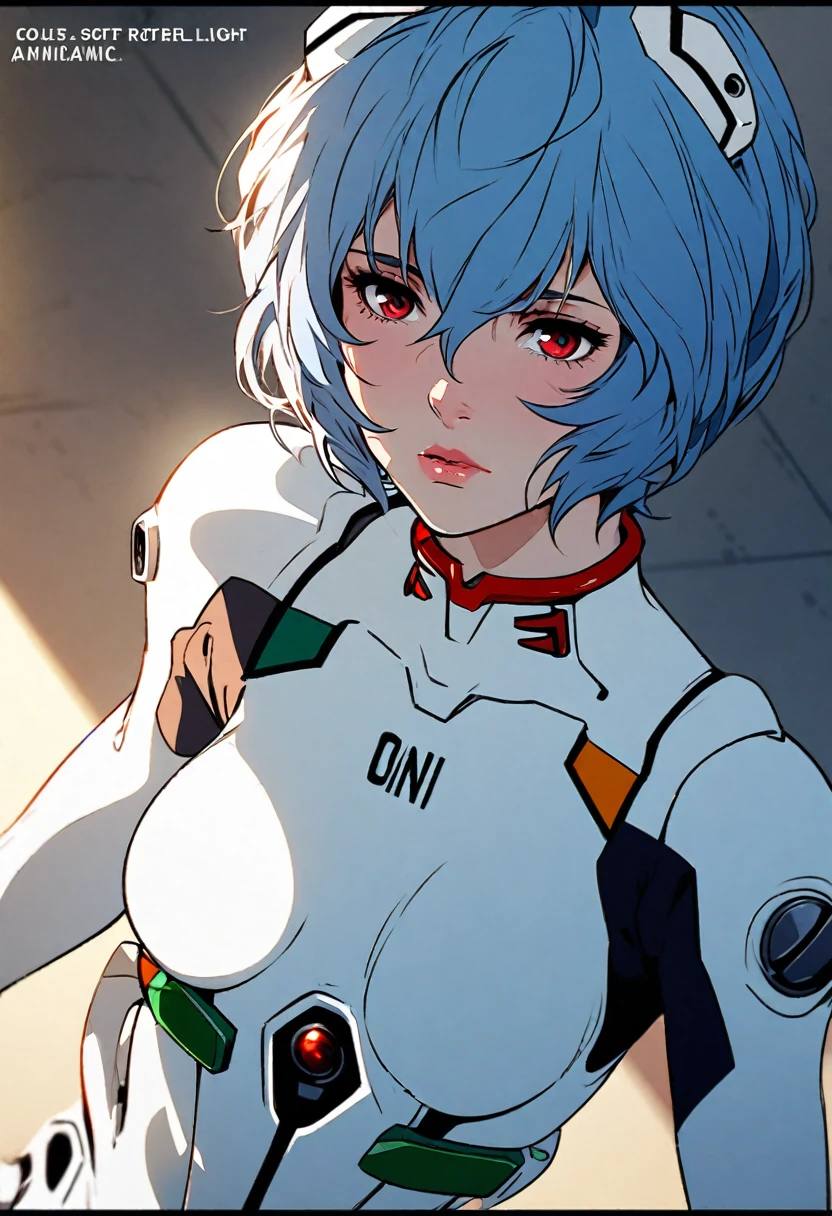 animetorel,Soft light, head of'artwork, best quality,High quality,delicate face, realistic,photorealistic,1fille,
Ayanami Rei,Body blanc,red eyes,pilot suit,cheveux courts,blue hair,fringe,helmet'interface,turtleneck,Hair between the eyes