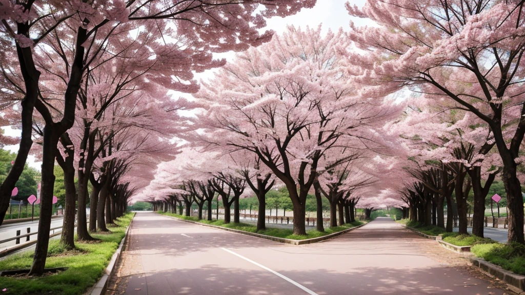 Pink tree tunnel in in South Korea