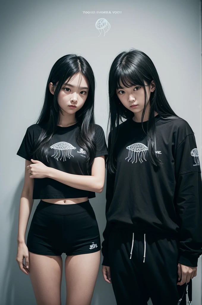 Create an all-black image with a jellyfish logo on the front using the numbers 7 and 6