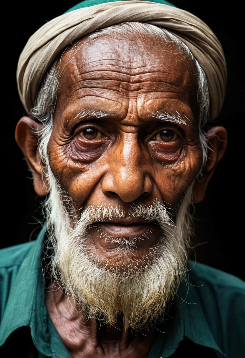 bangladeshi old muslim man age 90, weight 75, height 5 feet 9 inches, beard on his face