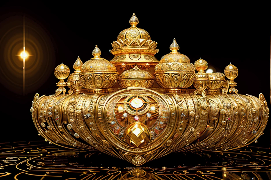 a highly detailed golden treasure, gold coins, gemstones, jewellery, sparkling, glowing, shimmering, opulent, lavish, ornate, exquisite details, intricate designs, reflective surfaces, dramatic lighting, cinematic composition, masterpiece, photorealistic, 8k, hyper detailed, big amount, tresure,  cave tresure, indiana jones tresure