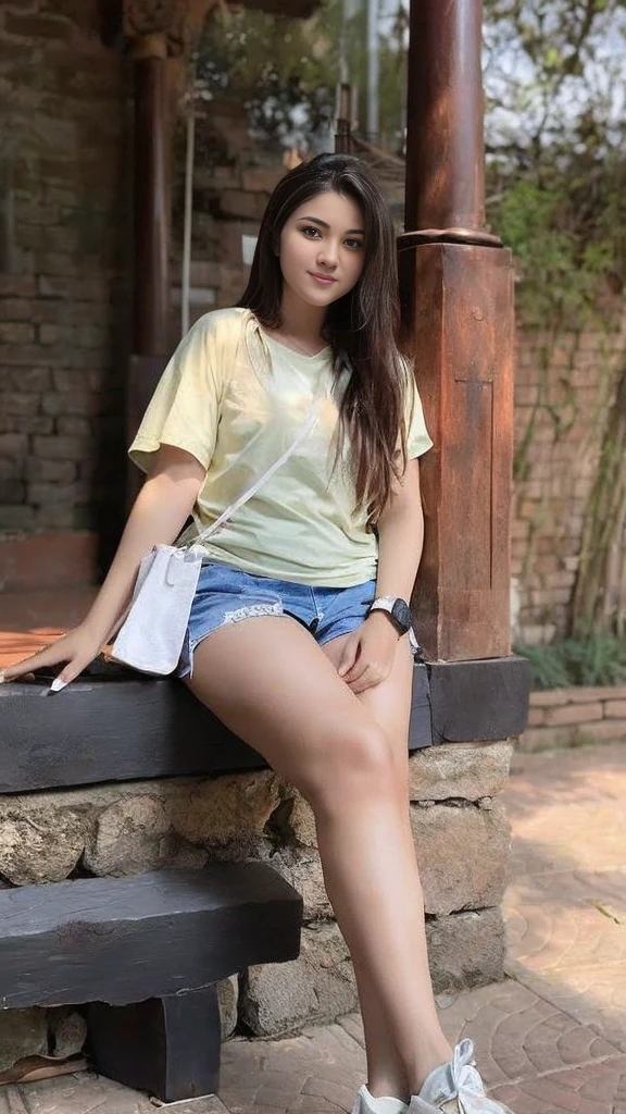 (Indonesian_high_school_uniform), detailed face, detailed eyes, thick huge breasts, detailed skin, looking at Viewer, clear light, (8k, RAW photo, best quality, masterpiece: 1.4), (realistic, realistic: 1.37), ultra-high resolution, photorealistic, high resolution, solo, wide muscular hips, realistic face, (detailed face), sexy pose, sitting on the edge of a table with legs out, black hair Color, (busty), clean armpit, six pack belly, large breasts, 19-years-old-girl, perfect thighs, muscular thighs, muscular arms, arms down, wearing sexy blue grey short skirt, wearing white closed-button tight shirt, asian goddess, long hair, perfect hairstyle, muscular belly, thick wide muscular hips, muscular arm, curvy body, tall body, smooth body, smooth legs, smooth skin, long shot view, low angle shot, medium distance from viewer, over head capture