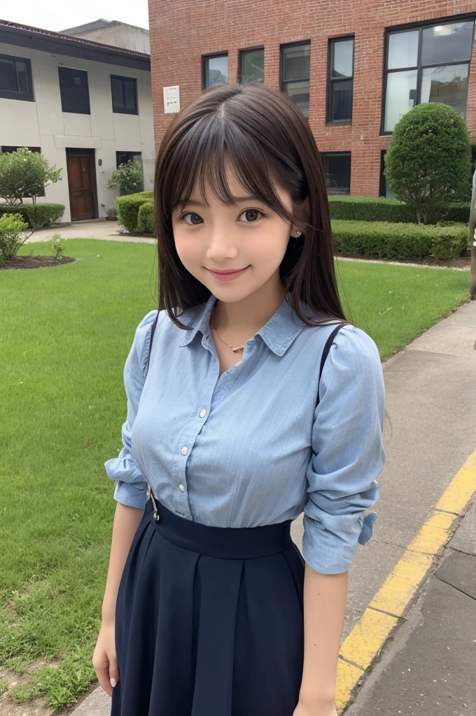 (8K、RAW Photography、top-quality、masterpiece:1.2)、(reallistic、Photorealsitic:1.37)、The ultra -The high-definition、1 girl in、cute little、独奏、Beautiful sky、Detailed Cafe、natta、Sitting、date、(Nasal redness)、(a smile:1.1)、(Closed)、huge tit、beautidful eyes、(shirt with collar:1.1)、Wet shirt、pleatedskirt、(Medium hair:1.2)、Floating Hair