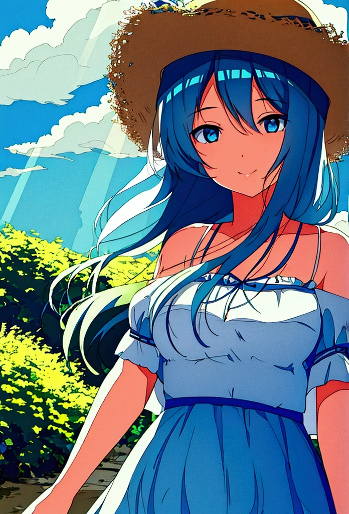 goblin girl, blue hair, very long hair, dark_ skin, dark skin goblin, very dark skin girl natural huge breasts, hair between eyes, twintails, chubby, chubby girl, chubby girl goblin, wide hips, blue eyes, mole, mole on chest, age up, lips, big lips, thick eyebrows, body with fur, tusk, short girl, short goblin girl twintails, short girl, highly detailed, high quality, best quality, 8k, full body, fat, fat girl, smile, Wedding dress, dress, white dress, long skirt