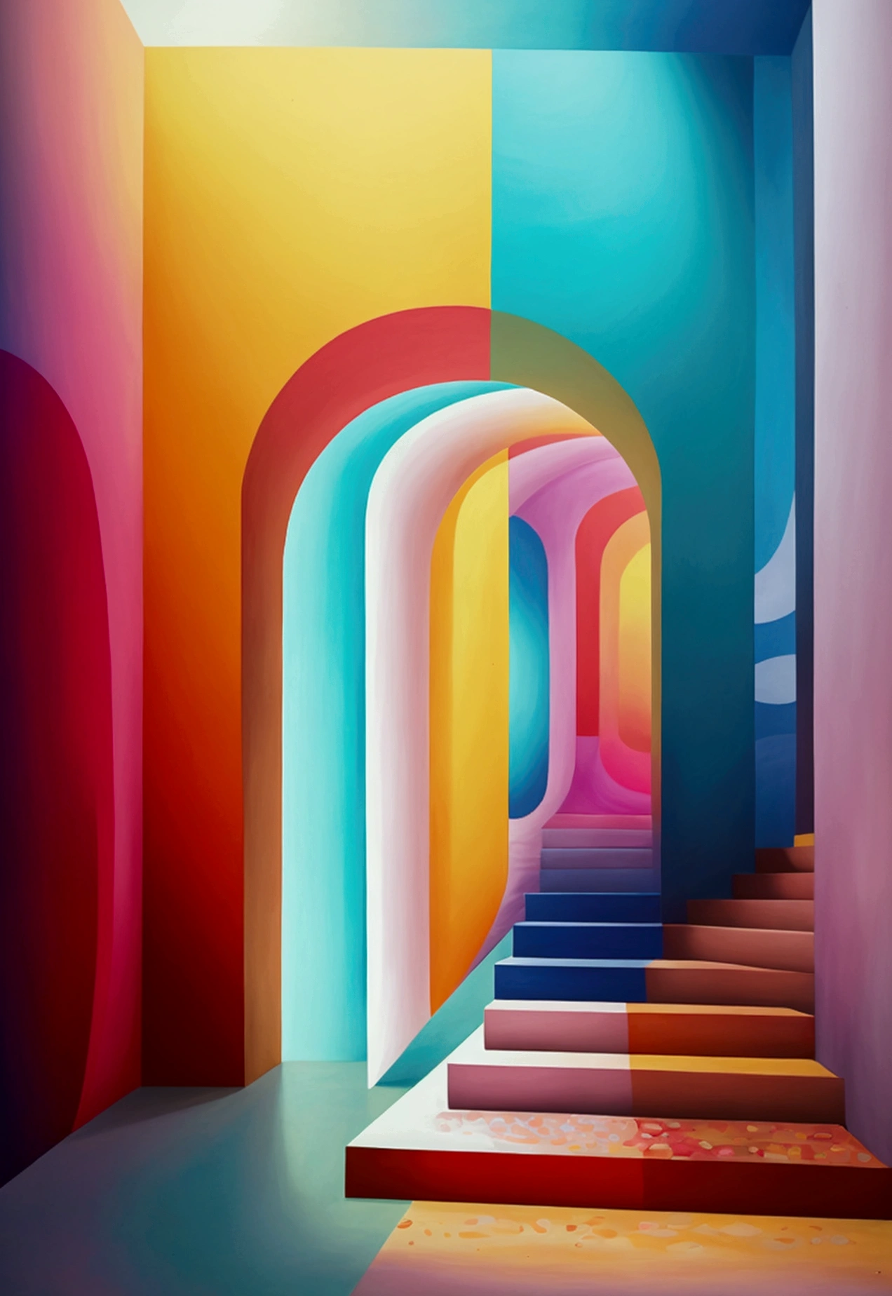 A creative and visually descriptive wall painting that plays with the concept of perception and reality, with a mix of optical illusions, hidden messages, and a range of styles and techniques.