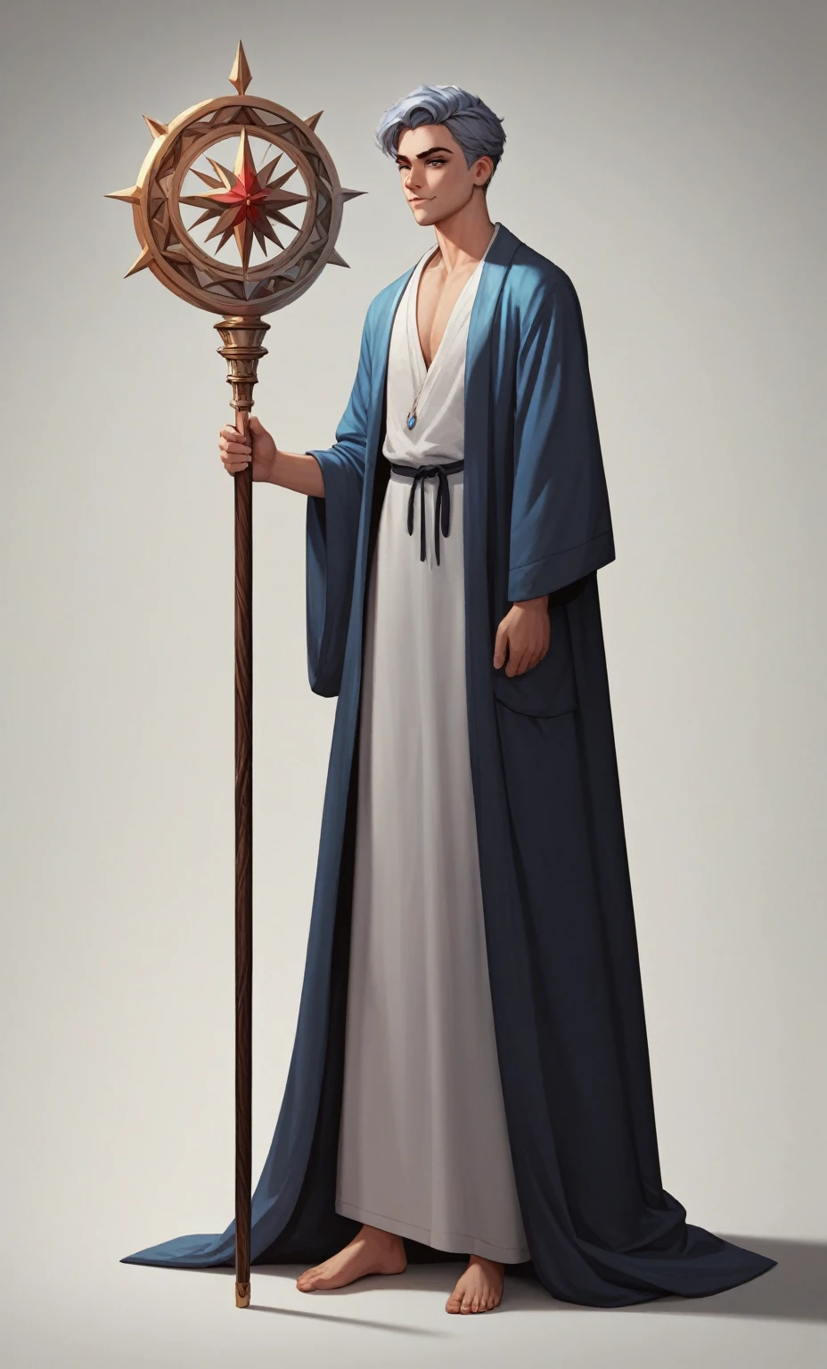 check_9, check_8_up, check_7_up, check_6_up, check_5_up, check_4_up, SorakaLoLXL, masterpiece, Best quality, A high resolution, bbandro,( 1boy), concept, ice grows on your head, gray blue hair, ice robe, full height standing with a staff