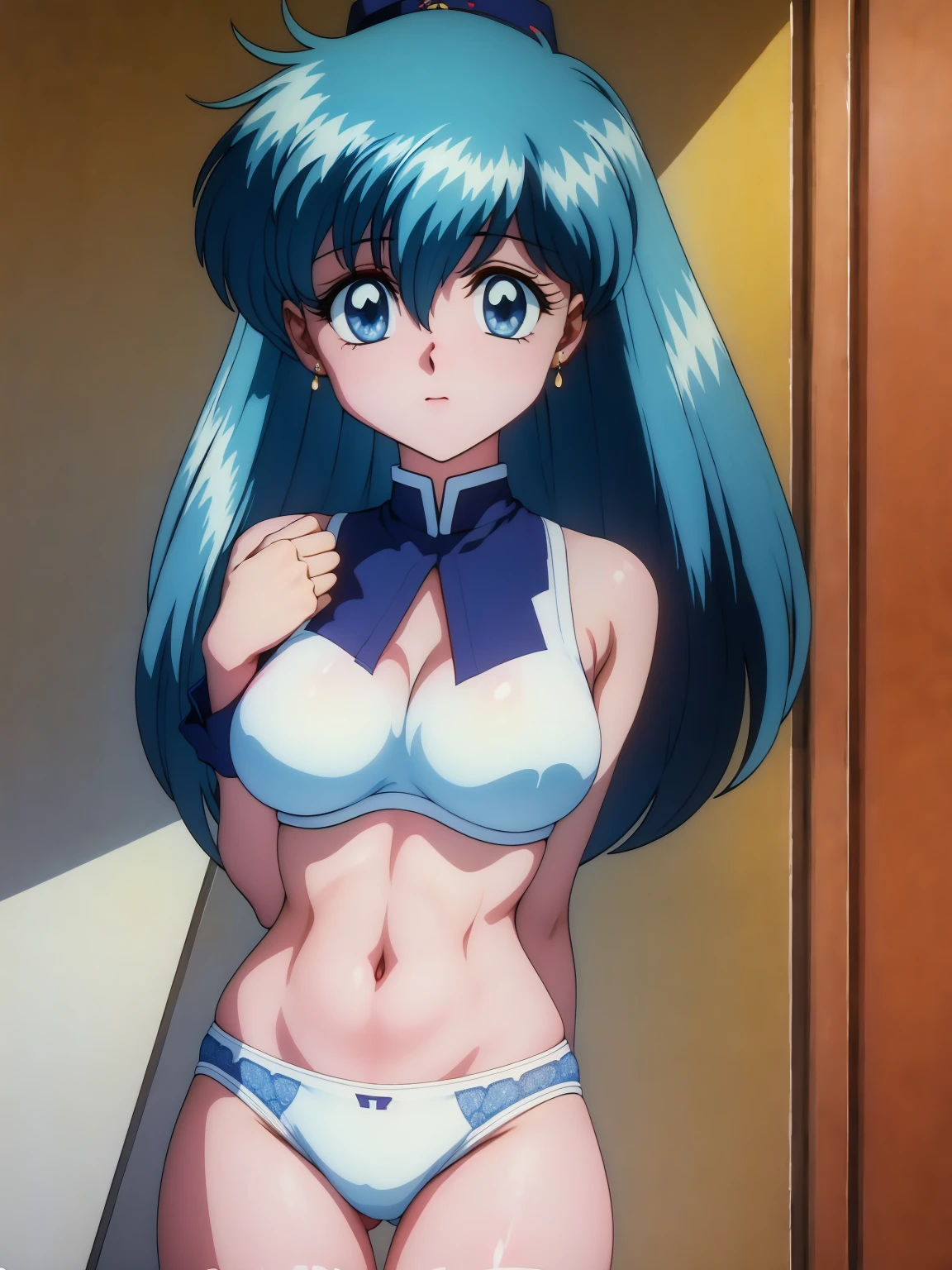 (masterpiece, Highest quality:1.2), Tiangong Gui, 1 girl, Lonely, Subtle blue hair color, White panties, Panty shot