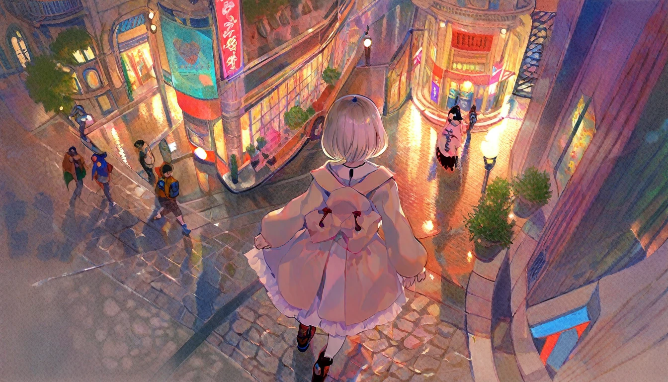 masterpiece,best quality,ultra detailed,by fuzichoco,(1girl:1.2),girl walking on street,facing viewer,female focus,