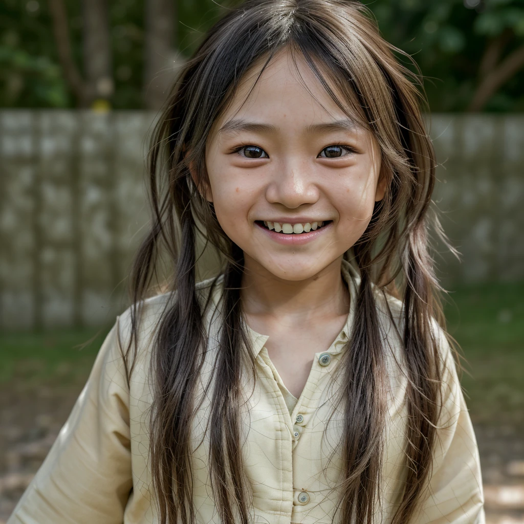 A -yeld Jaese girl with long hair, natural skin structure, 4k textures, HDR, complicated, muito detalhado, keen focus, hyper detailed that plays at home and smiles 