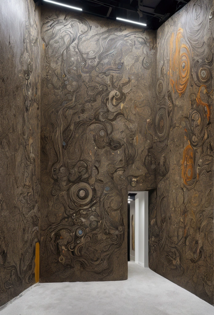 A creative and visually descriptive wall painting that plays with the concept of perception and reality, with a mix of optical illusions, hidden messages, and a range of styles and techniques.