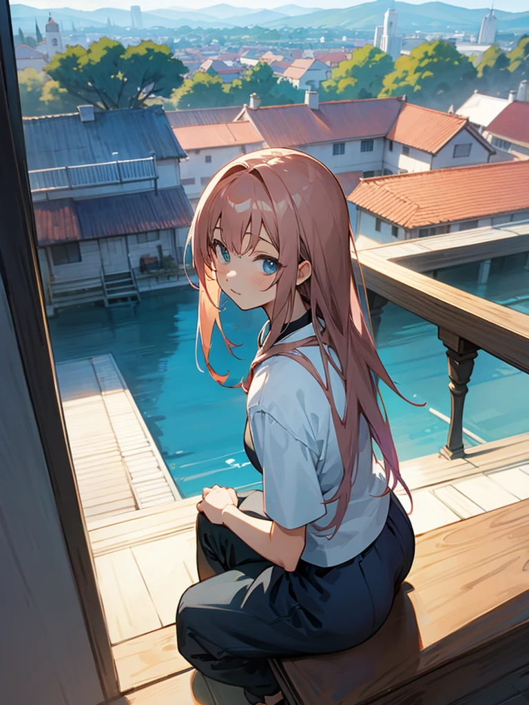 Anime sits with a beautiful view