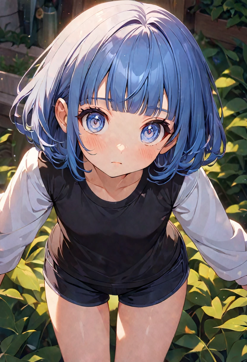 "Create an image of a character with a small, delicate face and a slender nose. The character should have a natural appearance with no makeup, facing forward with large, cute eyes. The character has long, blue hair with short bangs, wearing a black long-sleeved top and shorts." Please keep in mind that while LeonardoAI can attempt to create an image based on this prompt, it may not perfectly match the specific character "MiRim" from the anime due to limitations in generating exact likenesses of copyrighted characters.