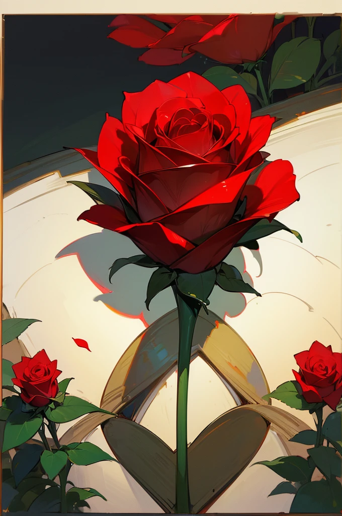 (in 8K、top-quality、​masterpiece:1.2)、A red rose in a garden behind it