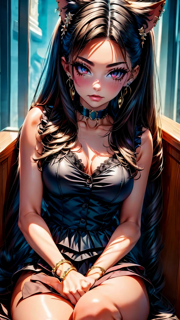 (whiteshirt:1.5),Entire body,(Spread legs:1.5),cinematic lighting,(Arms behind head:1.5),looking atviewer,(shinny skin:1.2),Beautiful face,highly detailed,offical art,extremely detailed的CG unity 8k壁纸,best qualiy,((masterpiece)),(Detailed eye 1.2),absurdities,Incredibly ridiculous,hugefilesize,hyper detailed,extremely detailed,Beautiful detailed girl,beautifuldetailedeyes,1girls,solo,kawaii,miniskirts,(Black pantyhose),The heart is in the eyes,slong hair,(hakuhatsu:1.2),streaked hair,Confusion_haired,(huge:1.2)breast ,haired_Bow,Thick coating,The face of an anime goddess,Beautiful costumes,stand