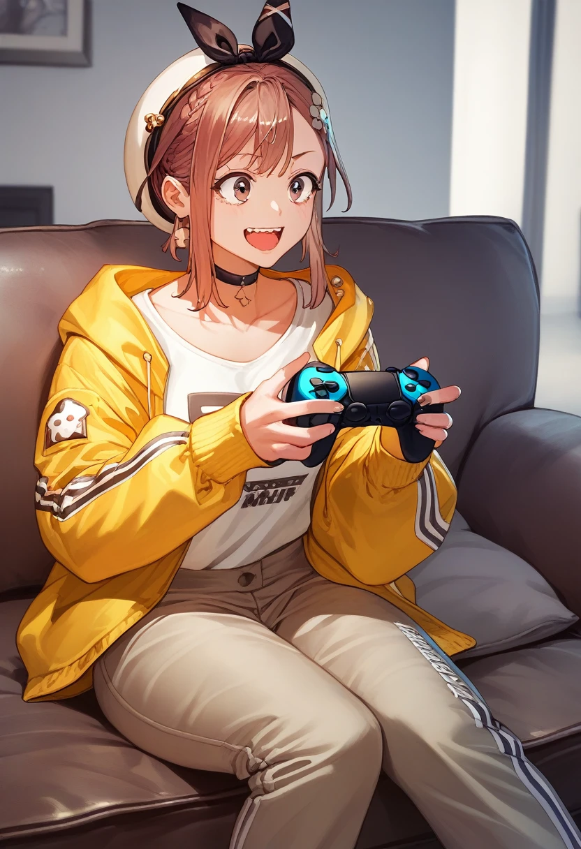 score_9, score_8_up, score_7_up, score_6_up, score_5_up, score_4_up
reisalin stout, choker, beret, streetwear, techwear, fashion,
playing games, playstation controller, excited, sitting, couch, living room