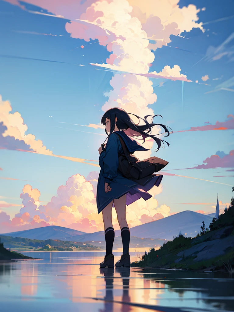 Anime girl with beautiful scenery 