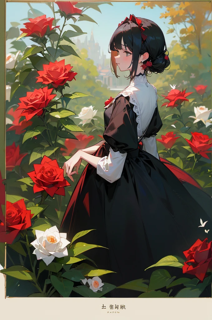 (in 8K、top-quality、​masterpiece:1.2)、only a red rose not any human in a garden behind it